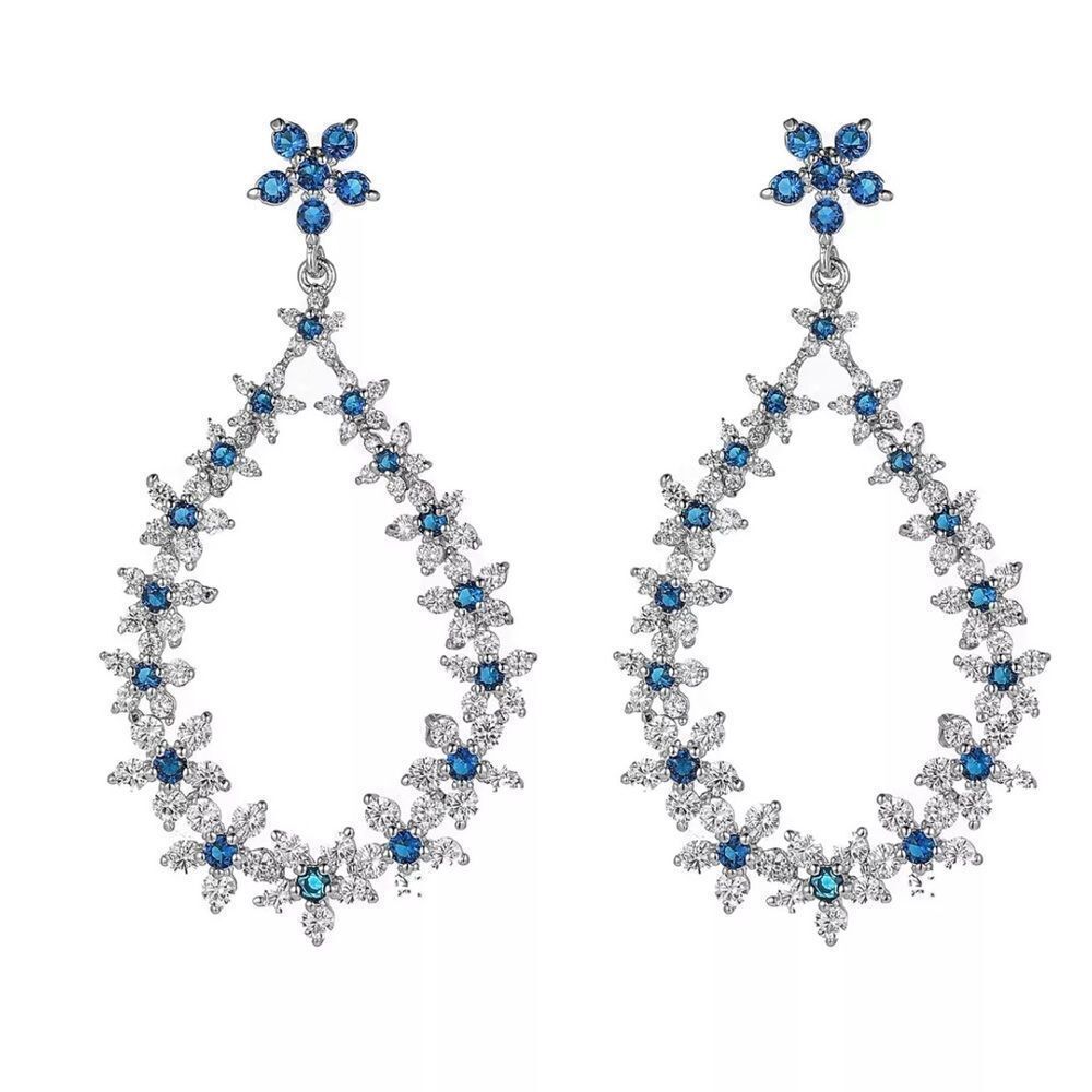 New A&M Silver-Tone Sapphire Accent Oval Hoop Earrings